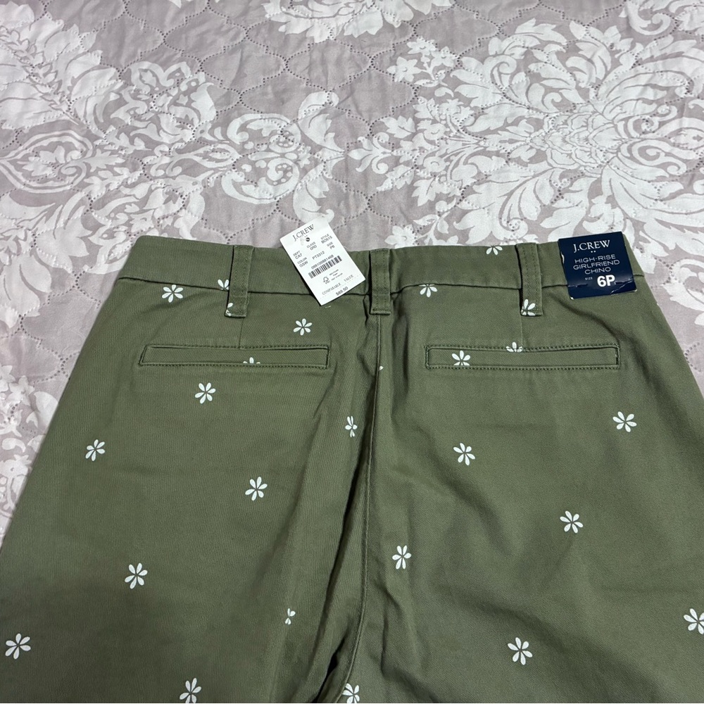 J. Crew Olive Green Floral-Print Women’s Pants
